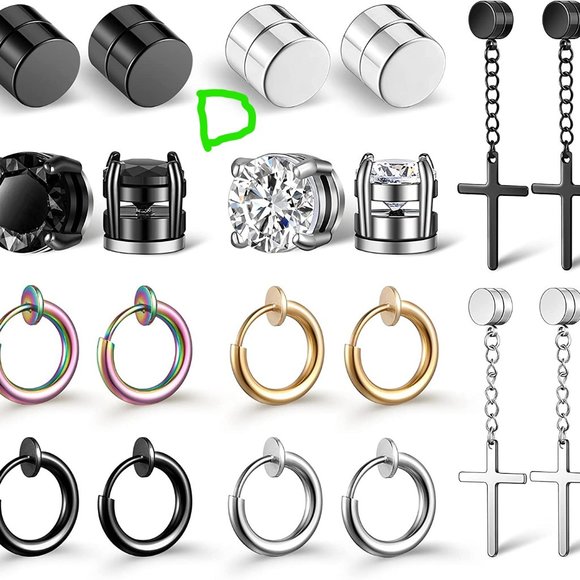 NEW 10 Pairs Magnetic Stud Earrings for Men Stainless Steel Magnetic … - Picture 1 of 13